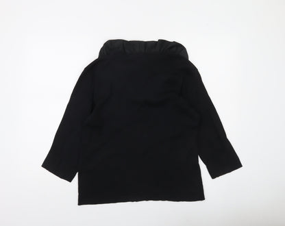 Cassani Women’s Black Tunic Blouse Size 16 Ruffle V-Neck 3/4 Sleeve