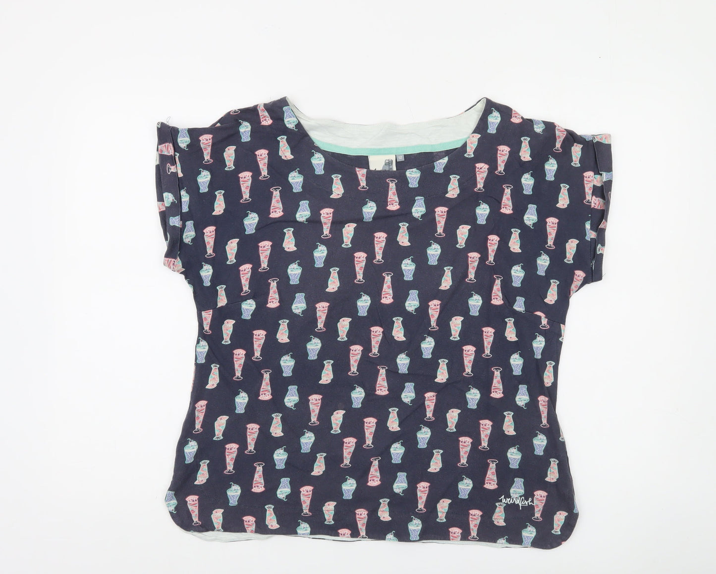 Weird Fish Women's Blue Vase Print Cotton T-Shirt Size 12