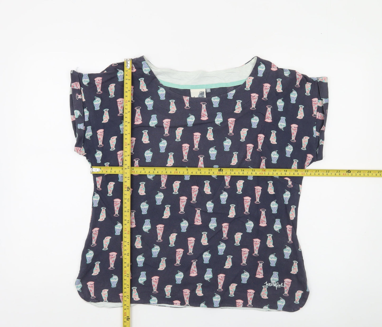 Weird Fish Women's Blue Vase Print Cotton T-Shirt Size 12