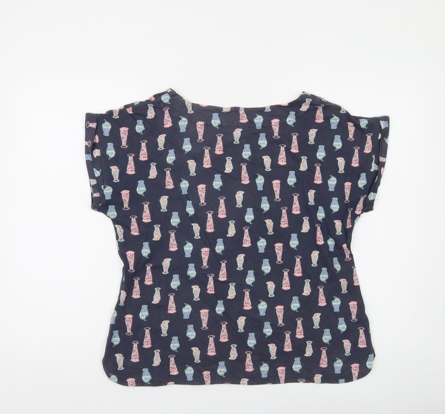 Weird Fish Women's Blue Vase Print Cotton T-Shirt Size 12