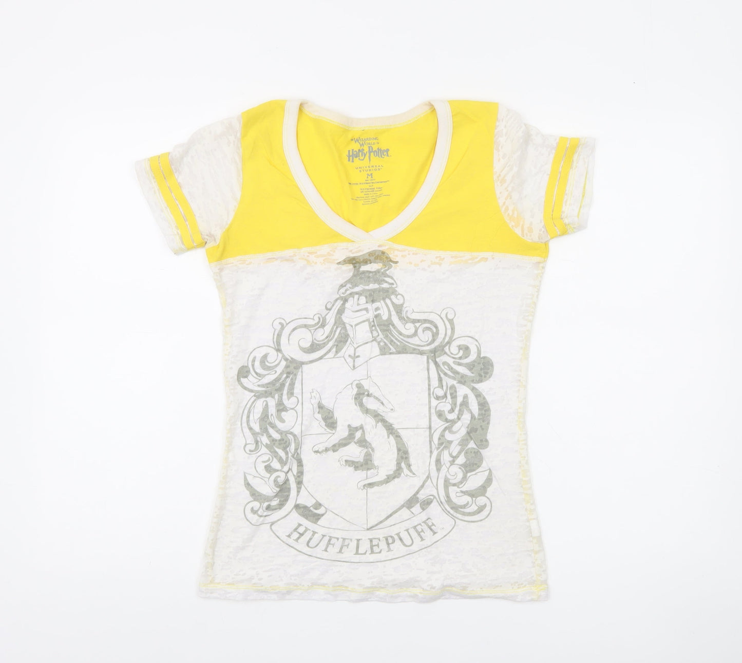 Harry Potter Hufflepuff Women’s Yellow V-Neck Slim Fit T-Shirt M
