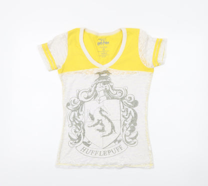 Harry Potter Hufflepuff Women’s Yellow V-Neck Slim Fit T-Shirt M