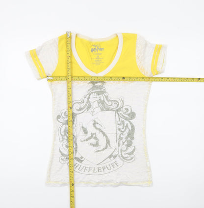 Harry Potter Hufflepuff Women’s Yellow V-Neck Slim Fit T-Shirt M