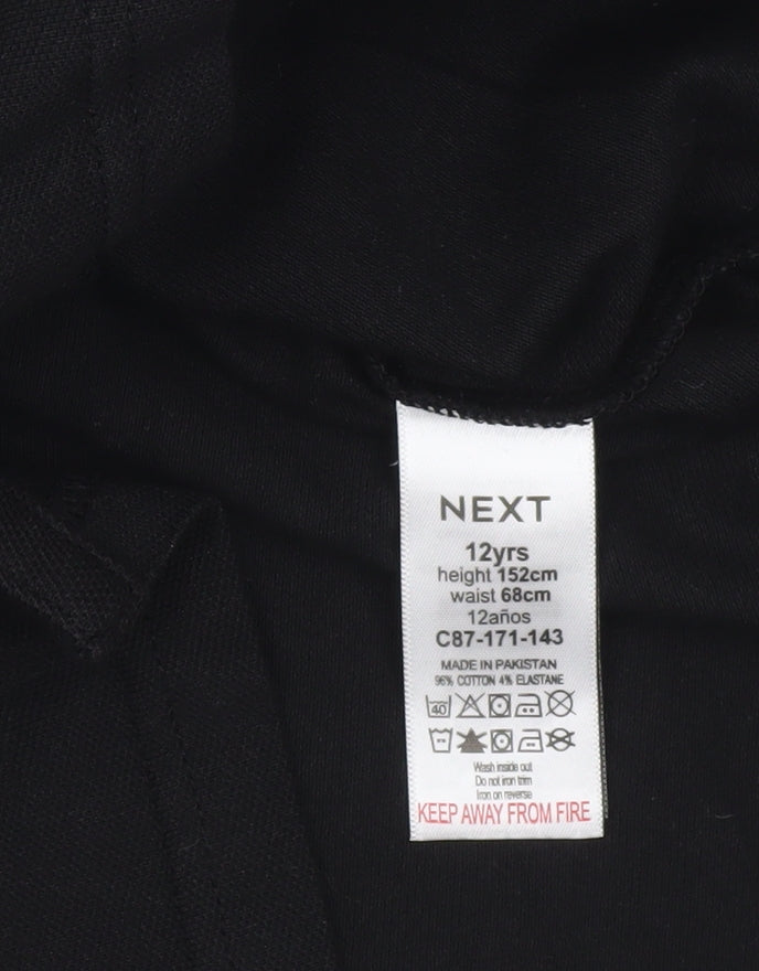 Next Boys Black Polo Shirt 12 Years Collared Jersey Cotton Stretch Casual