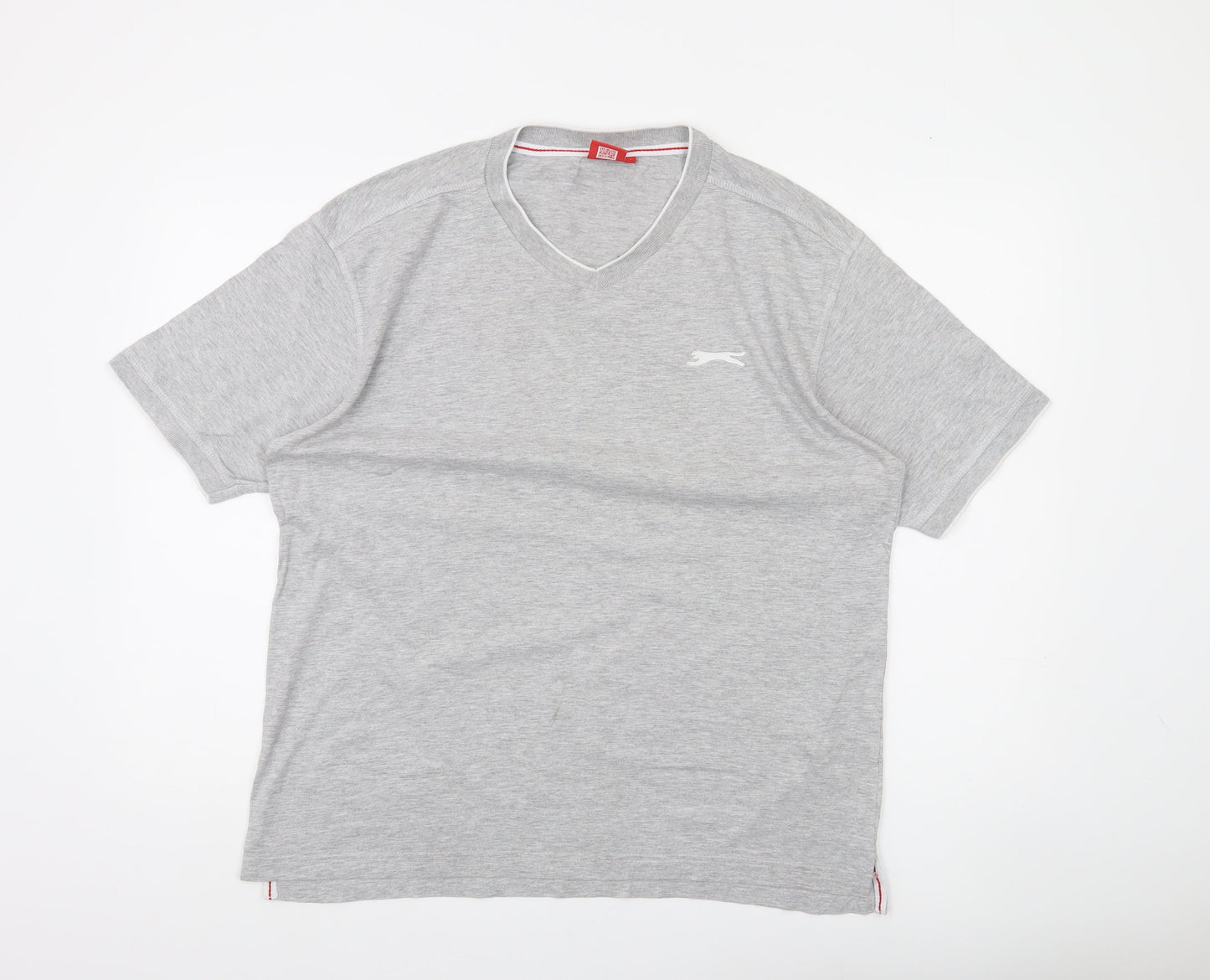 Slazenger Men's Grey V-Neck Short Sleeve T-Shirt L Classic Fit