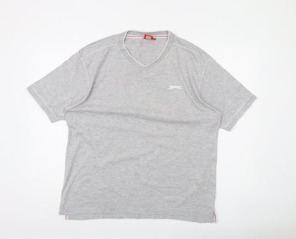 Slazenger Men's Grey V-Neck Short Sleeve T-Shirt L Classic Fit