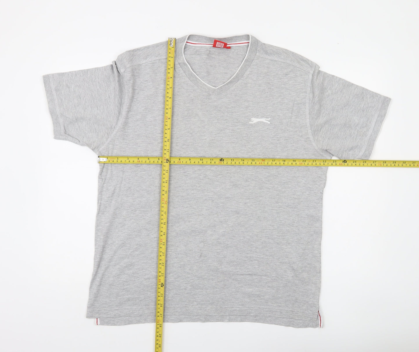Slazenger Men's Grey V-Neck Short Sleeve T-Shirt L Classic Fit