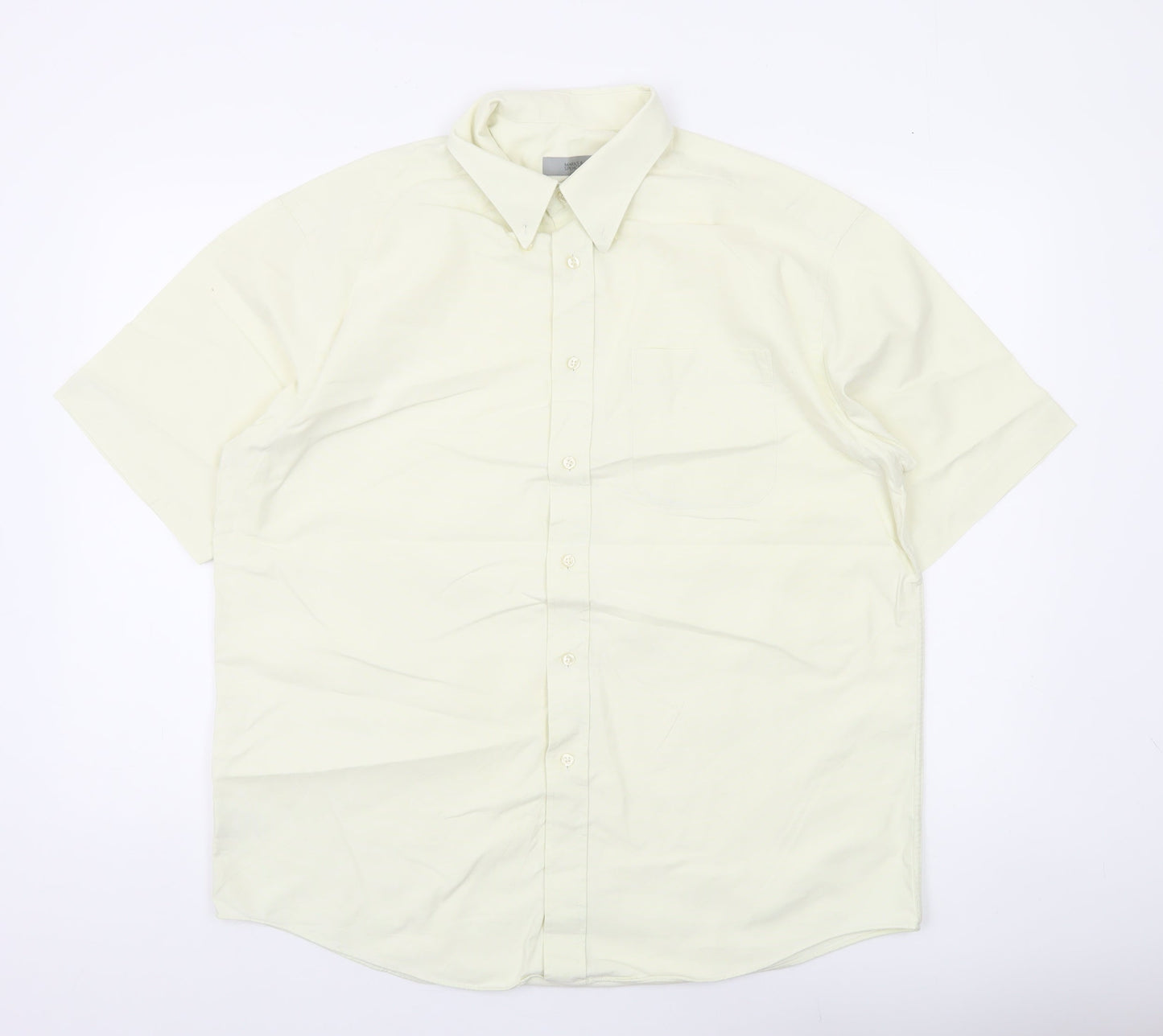 Marks and Spencer Men’s Ivory Short Sleeve Cotton Button-Up Shirt 16.5in