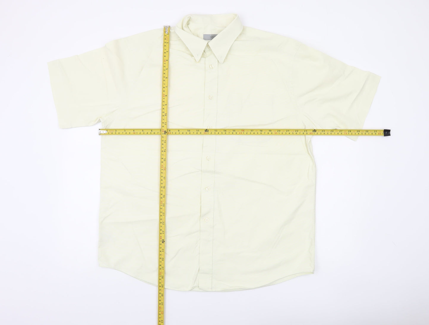 Marks and Spencer Men’s Ivory Short Sleeve Cotton Button-Up Shirt 16.5in