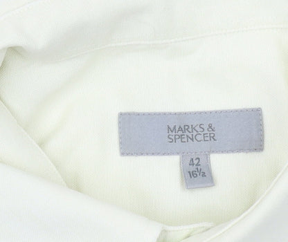 Marks and Spencer Men’s Ivory Short Sleeve Cotton Button-Up Shirt 16.5in