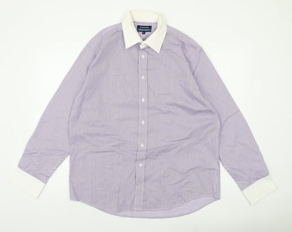 Greenwoods Men's Purple White Striped Button-Up Shirt 16.5 Regular Fit
