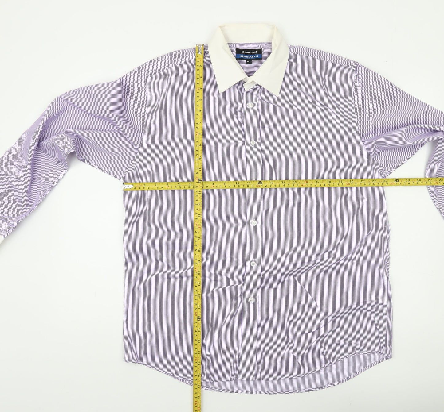 Greenwoods Men's Purple White Striped Button-Up Shirt 16.5 Regular Fit