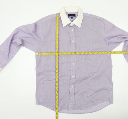 Greenwoods Men's Purple White Striped Button-Up Shirt 16.5 Regular Fit