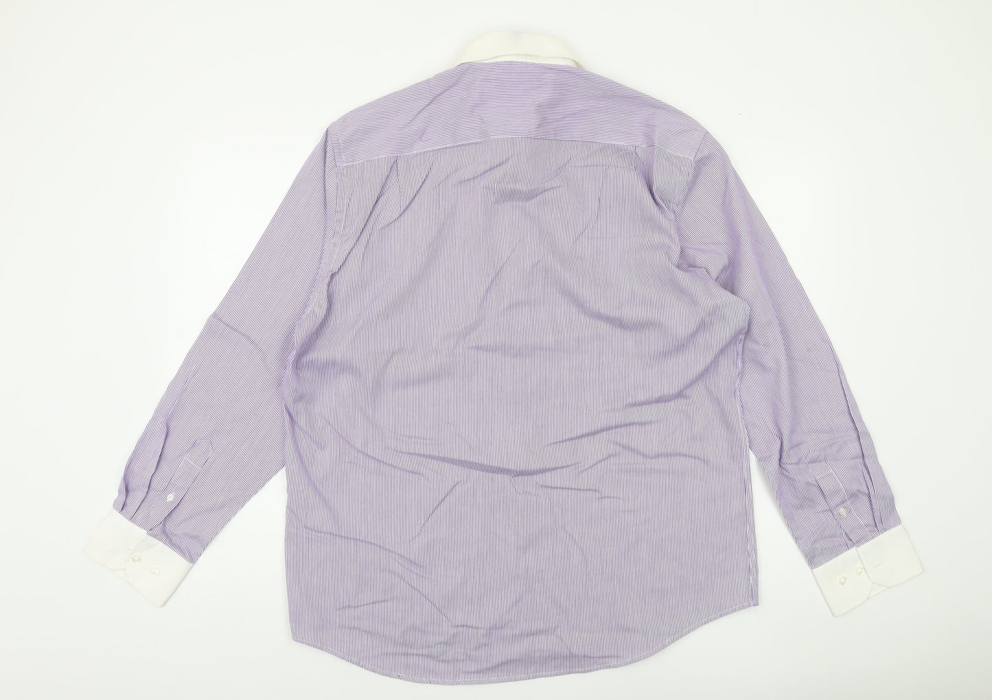 Greenwoods Men's Purple White Striped Button-Up Shirt 16.5 Regular Fit