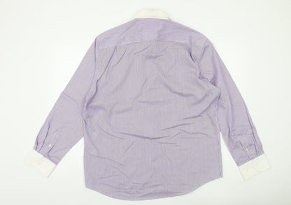 Greenwoods Men's Purple White Striped Button-Up Shirt 16.5 Regular Fit