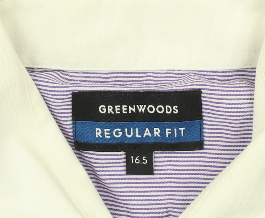 Greenwoods Men's Purple White Striped Button-Up Shirt 16.5 Regular Fit