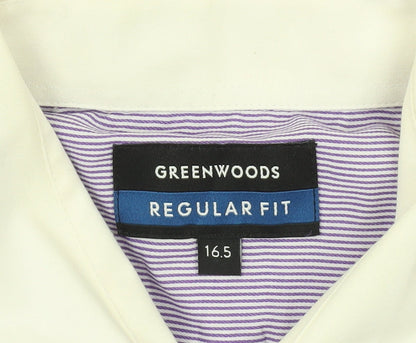 Greenwoods Men's Purple White Striped Button-Up Shirt 16.5 Regular Fit