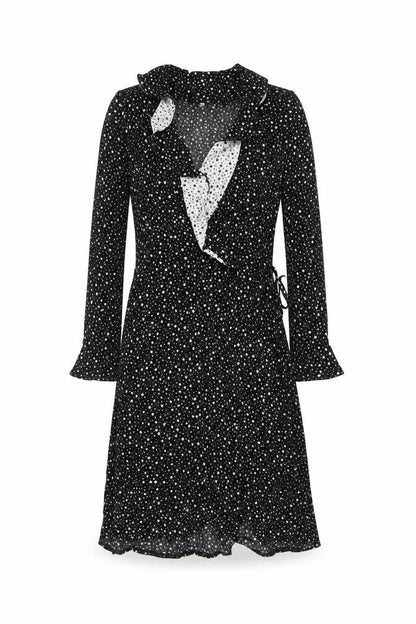 Warehouse Womens Black Star Print Wrap Dress Size 8 Viscose