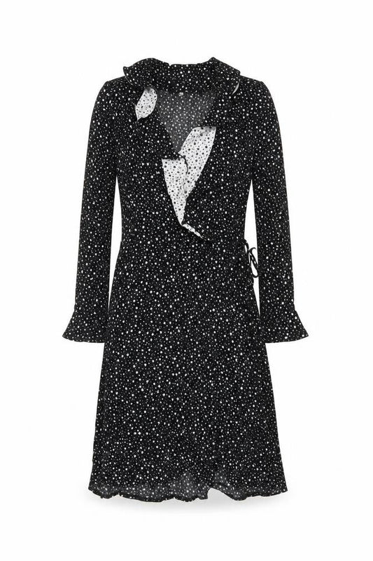 Warehouse Womens Black Star Print Wrap Dress Size 8 Viscose