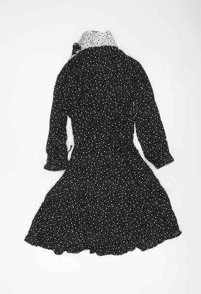 Warehouse Womens Black Star Print Wrap Dress Size 8 Viscose