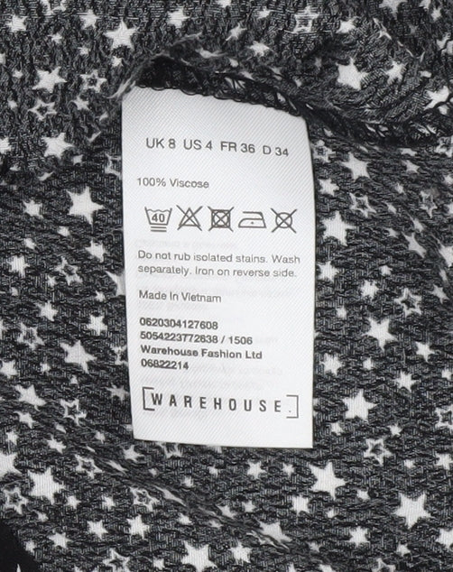 Warehouse Womens Black Star Print Wrap Dress Size 8 Viscose