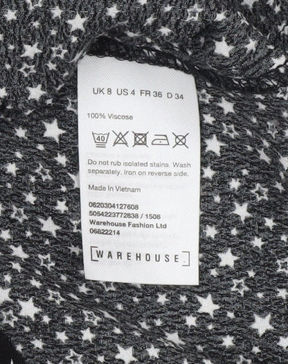 Warehouse Womens Black Star Print Wrap Dress Size 8 Viscose