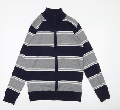 Lee Cooper Men's Grey Navy Striped Full Zip Jumper Size M