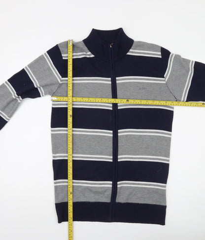 Lee Cooper Men's Grey Navy Striped Full Zip Jumper Size M
