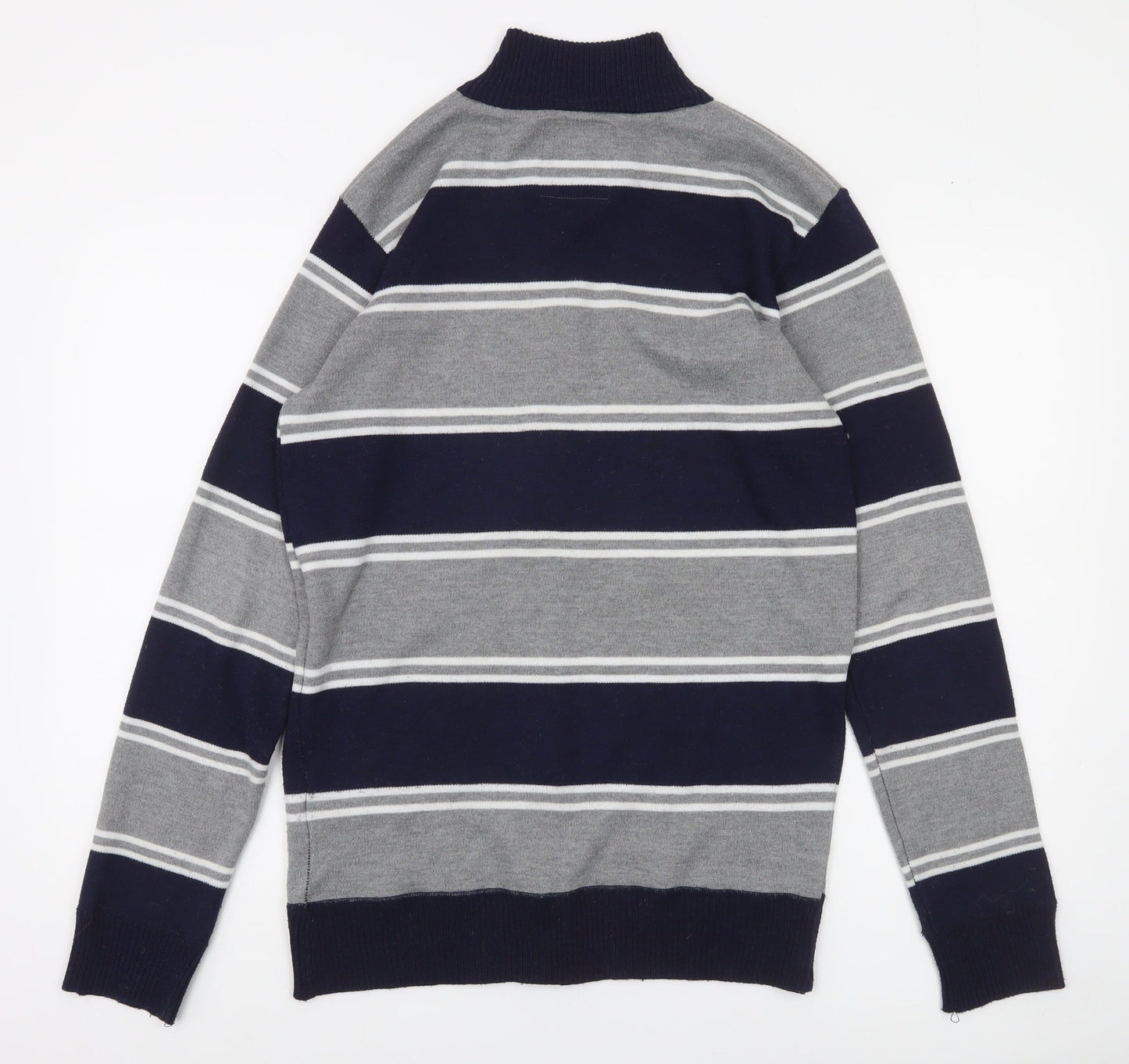 Lee Cooper Men's Grey Navy Striped Full Zip Jumper Size M