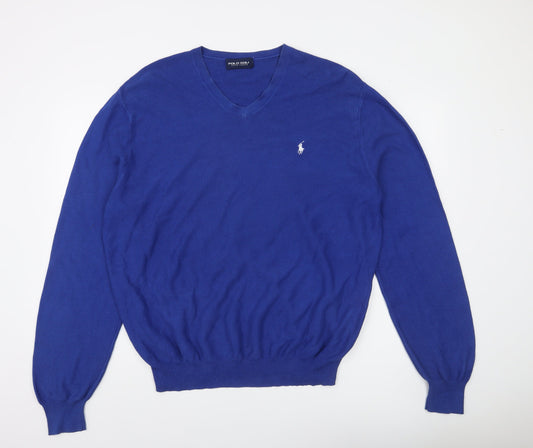 Ralph Lauren Polo Golf Men's Blue Cotton V-Neck Jumper XL