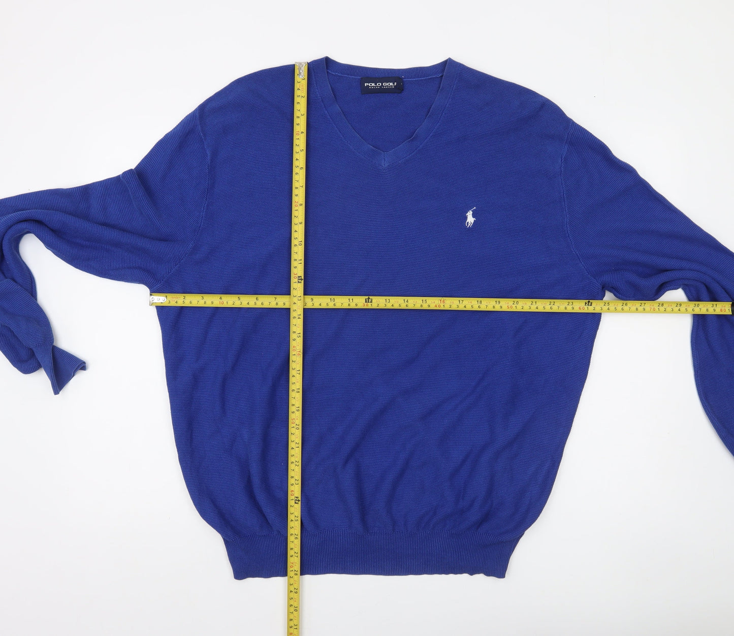 Ralph Lauren Polo Golf Men's Blue Cotton V-Neck Jumper XL