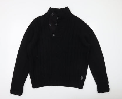 Jack & Jones Mens Black XL Cable-Knit Wool Pullover Jumper