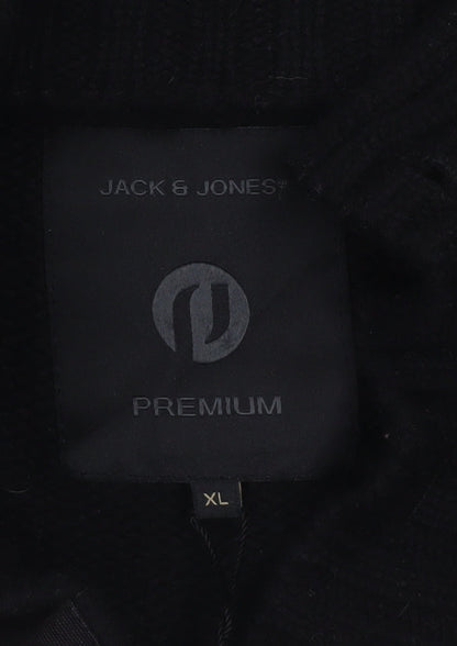 Jack & Jones Mens Black XL Cable-Knit Wool Pullover Jumper