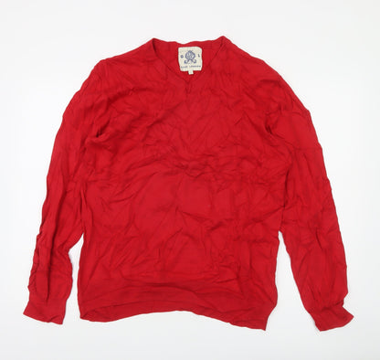 Guide London Men’s Red Cotton V-Neck Jumper Size L Lightweight Knit