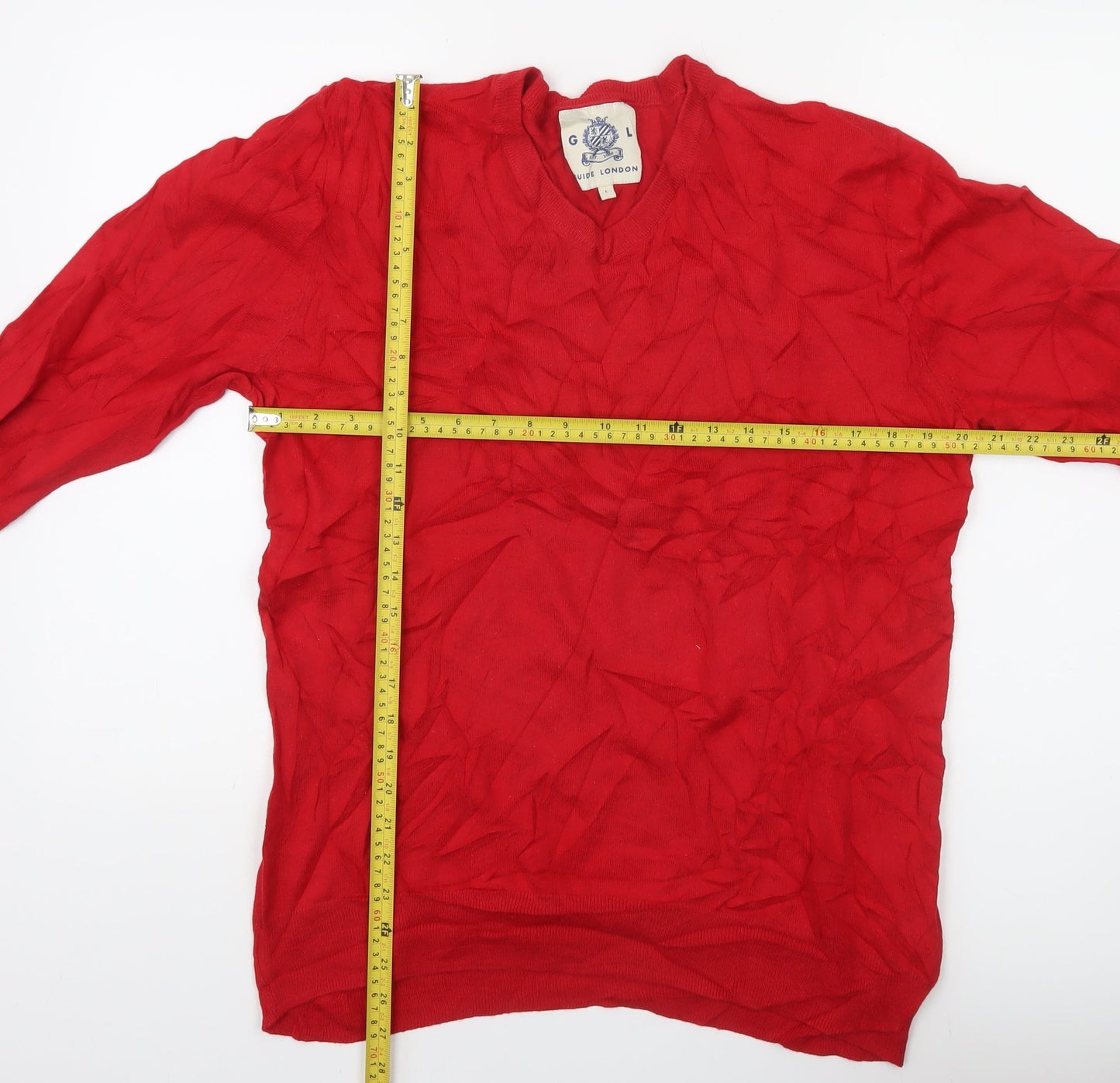 Guide London Men’s Red Cotton V-Neck Jumper Size L Lightweight Knit