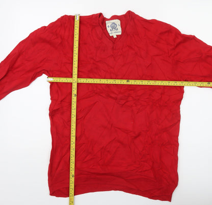 Guide London Men’s Red Cotton V-Neck Jumper Size L Lightweight Knit
