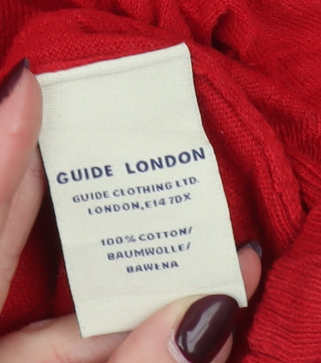 Guide London Men’s Red Cotton V-Neck Jumper Size L Lightweight Knit