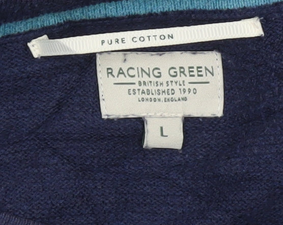 Racing Green Men's Blue Cotton Crew Neck Jumper Size L