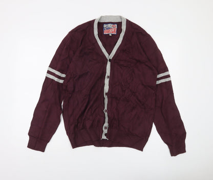 Lee Cooper Men’s Purple Cotton Button V-Neck Cardigan L