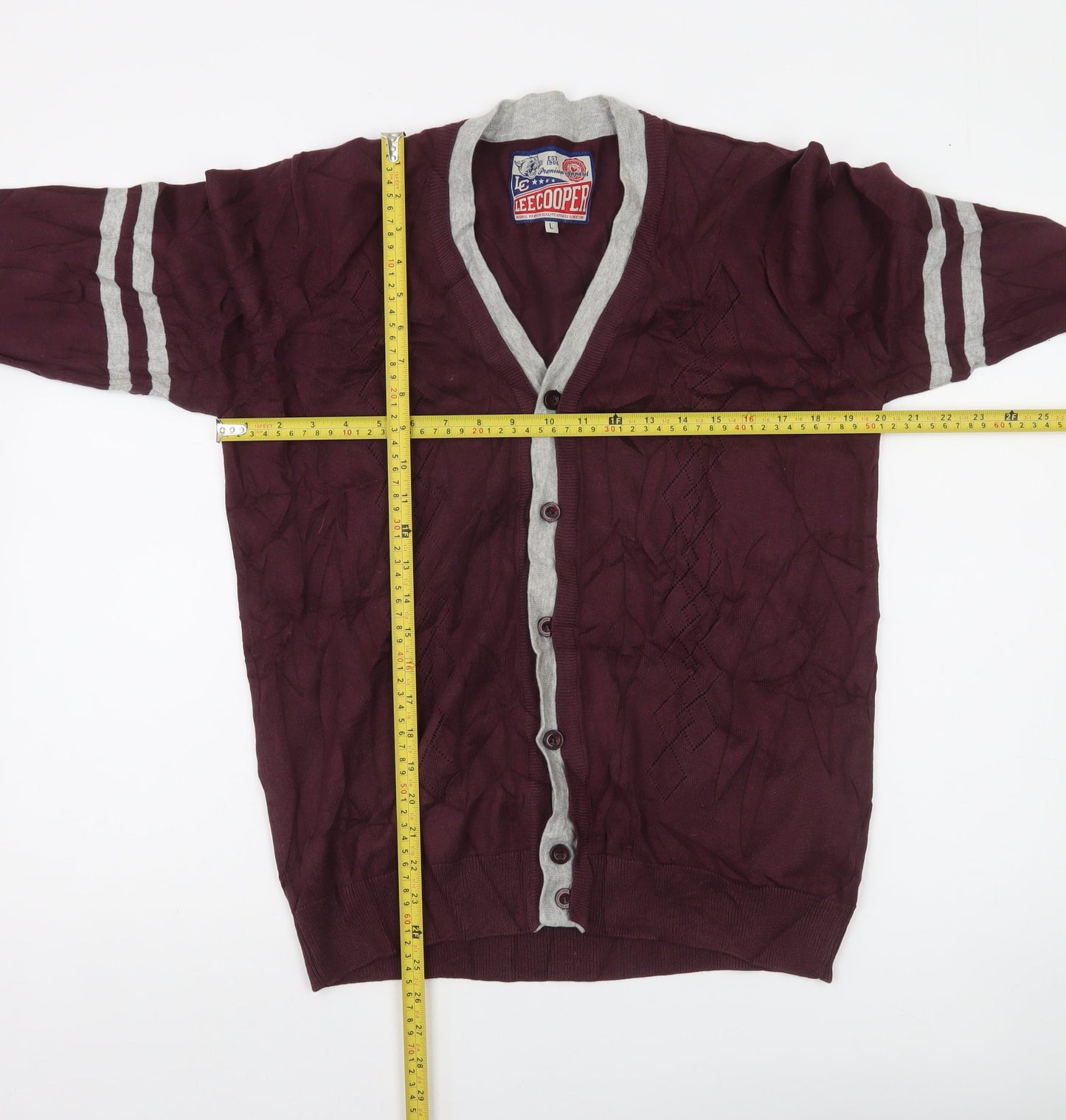 Lee Cooper Men’s Purple Cotton Button V-Neck Cardigan L