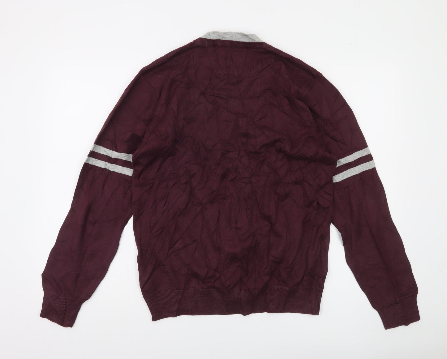 Lee Cooper Men’s Purple Cotton Button V-Neck Cardigan L