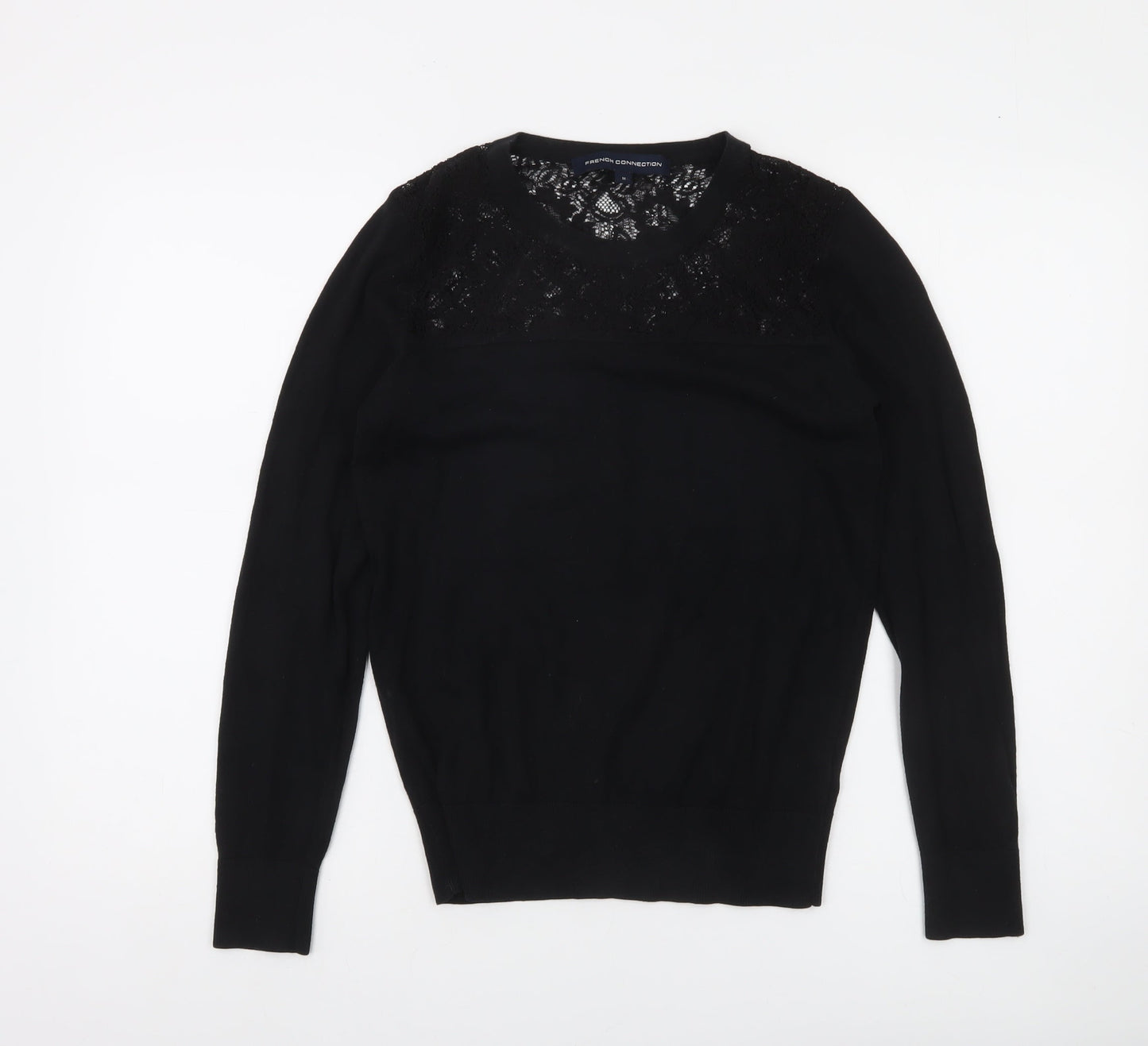 French Connection Women's Black Lace Panel Knit Jumper M