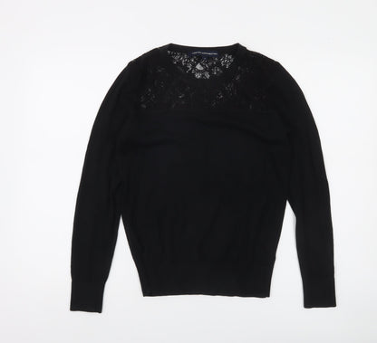 French Connection Women's Black Lace Panel Knit Jumper M