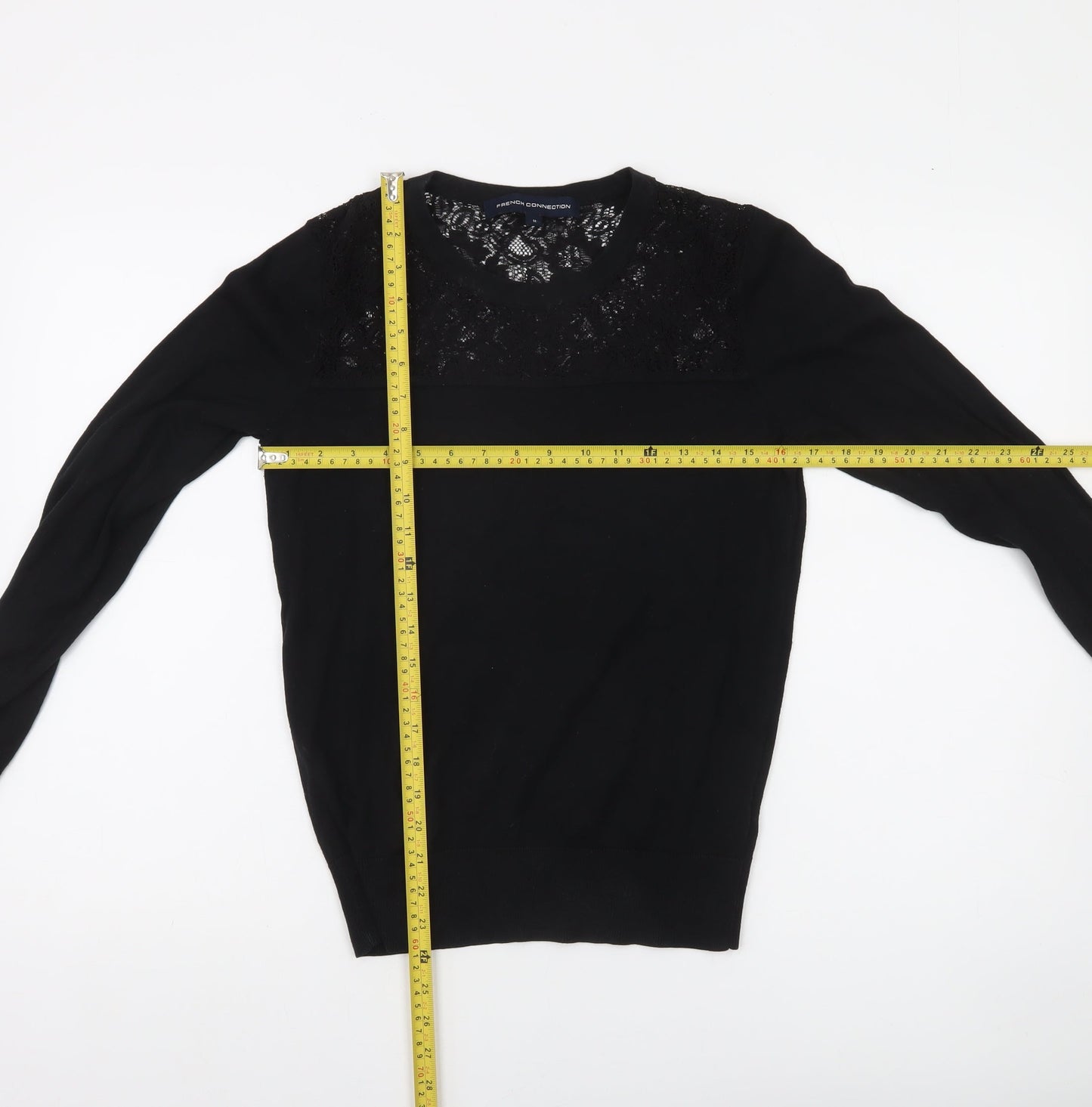 French Connection Women's Black Lace Panel Knit Jumper M
