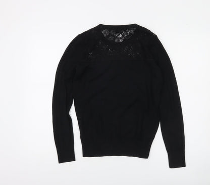 French Connection Women's Black Lace Panel Knit Jumper M