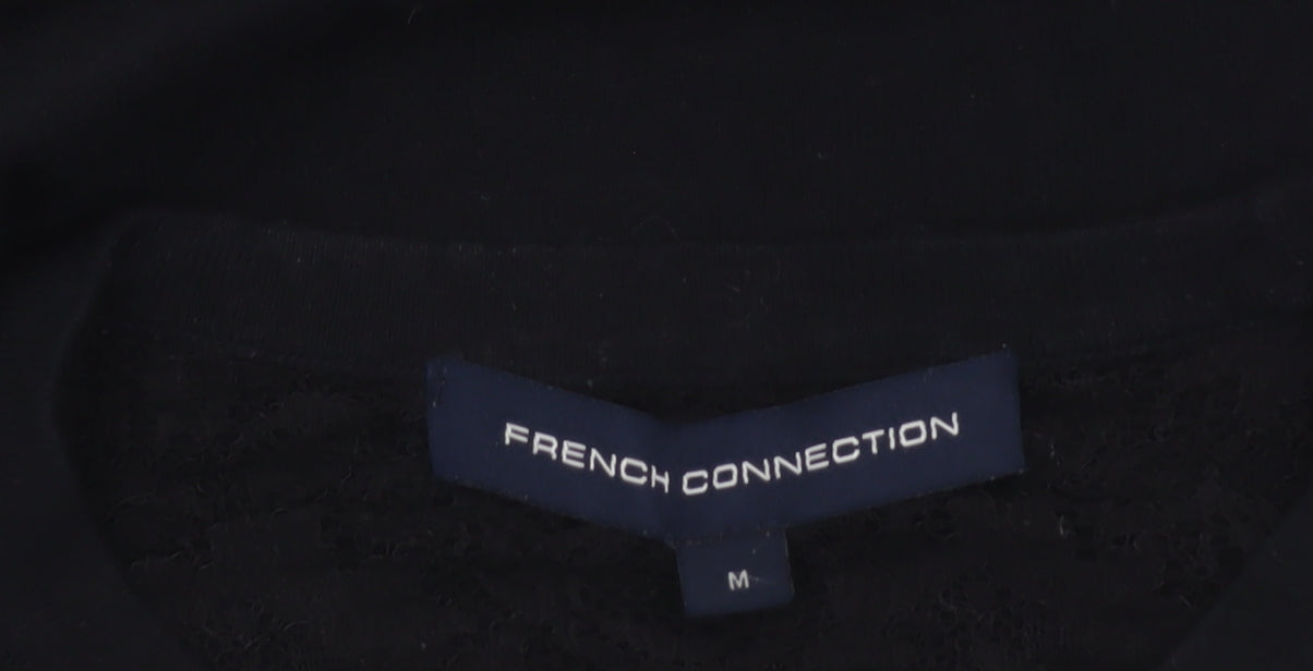 French Connection Women's Black Lace Panel Knit Jumper M