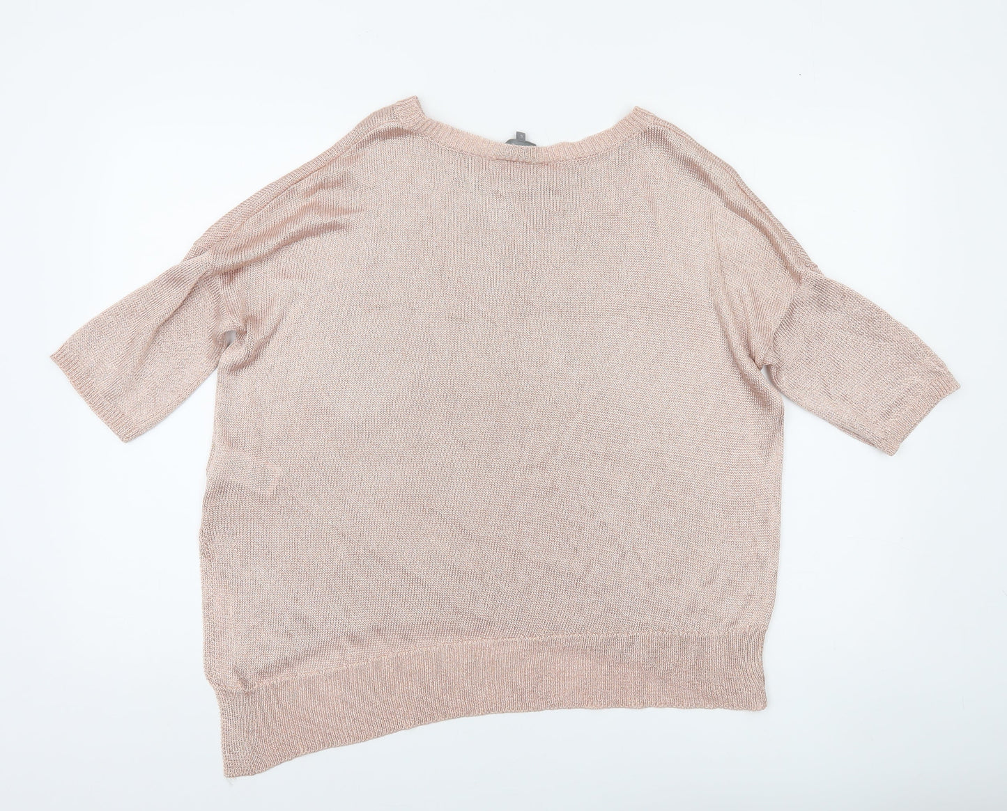 Phase Eight Women’s Pink Metallic Knit Short Sleeve Relaxed Jumper L