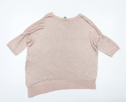 Phase Eight Women’s Pink Metallic Knit Short Sleeve Relaxed Jumper L