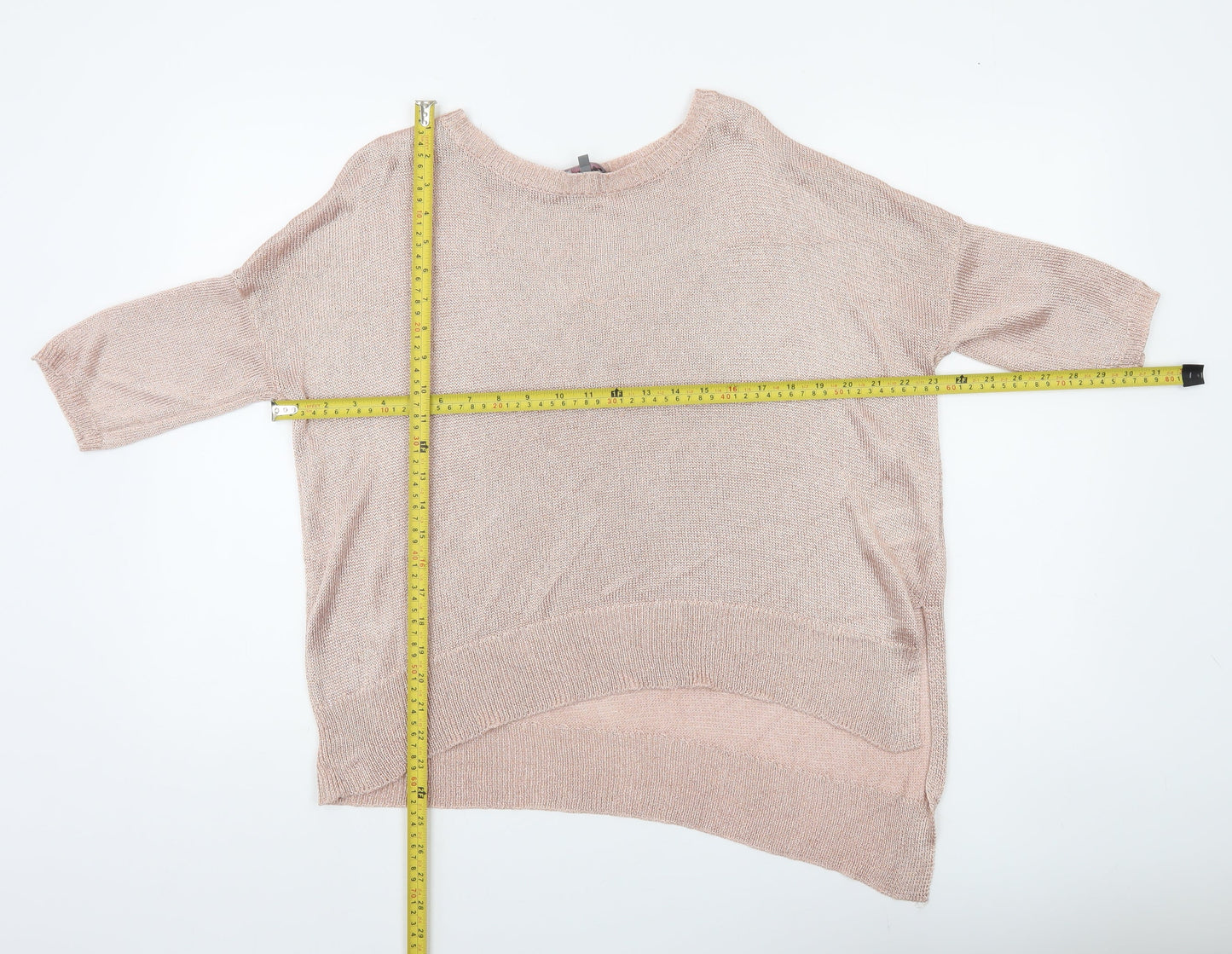 Phase Eight Women’s Pink Metallic Knit Short Sleeve Relaxed Jumper L