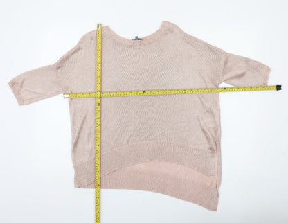 Phase Eight Women’s Pink Metallic Knit Short Sleeve Relaxed Jumper L
